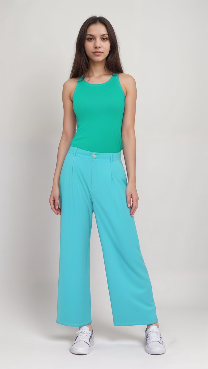 Kume Blue High Rise Wide Leg Pants