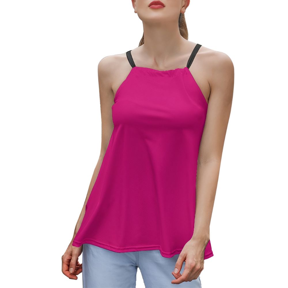 Trendy fuchsia halter Camisole Chic Pink streetwear top Adjustable Neck Colorful Sleeveless Back Keyhole Statement summer Bold Vibrant Airline Series Blissfully Brand