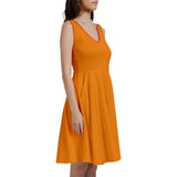 Mandra Orange Sleeveless V-neck Skater Pocket Dress - Blissfully Brand