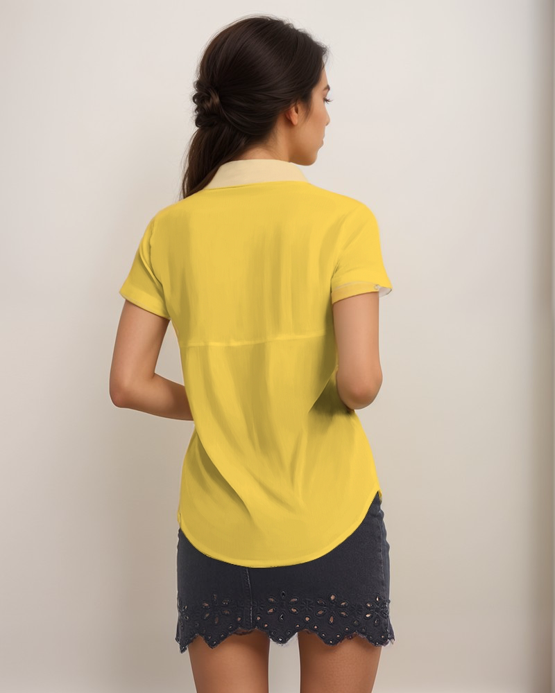 Miarna Yellow Short Sleeve Button Collar Top