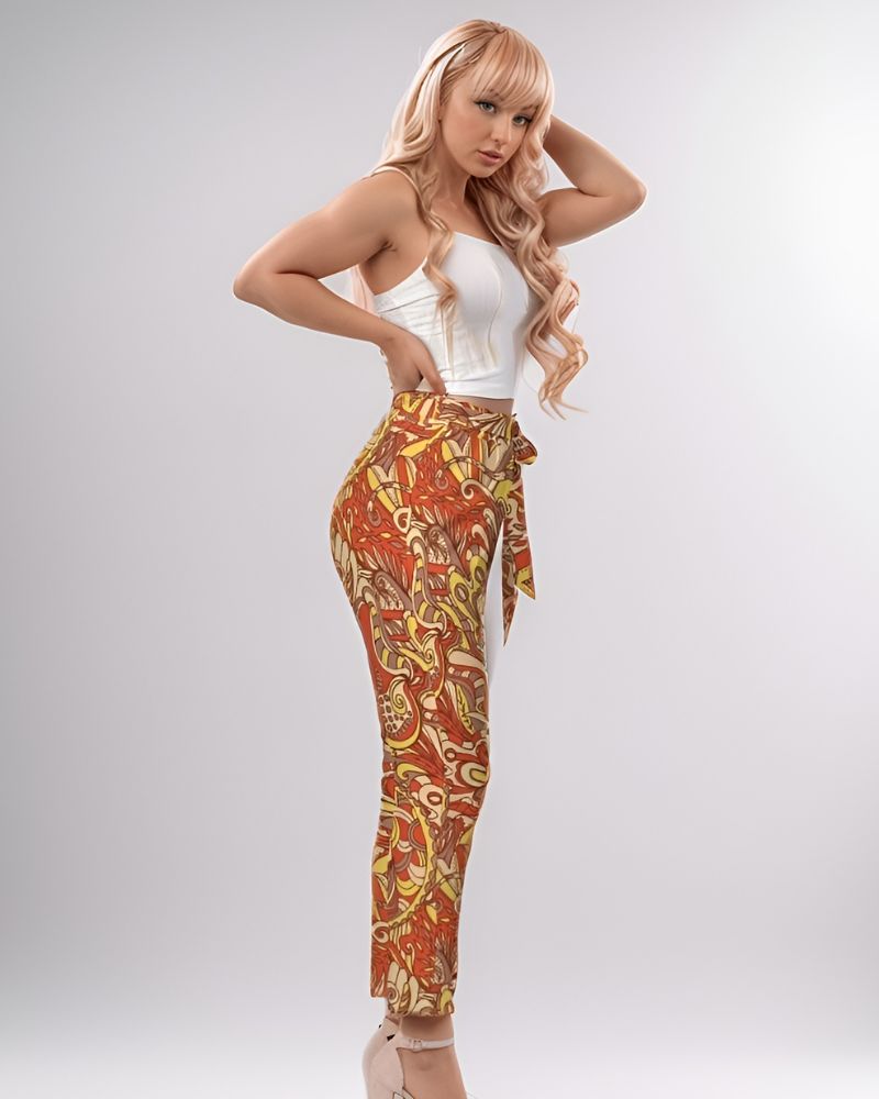 cropped length pants , with a comfortable fit and a flattering tapered leg paisley floral retro print Blissfully Brand