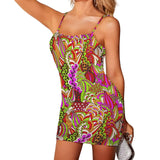 Vibrant psychedelic vibes bodycon dress with intricate colorful patterns, chic summer outfit, trendy spaghetti strap dress