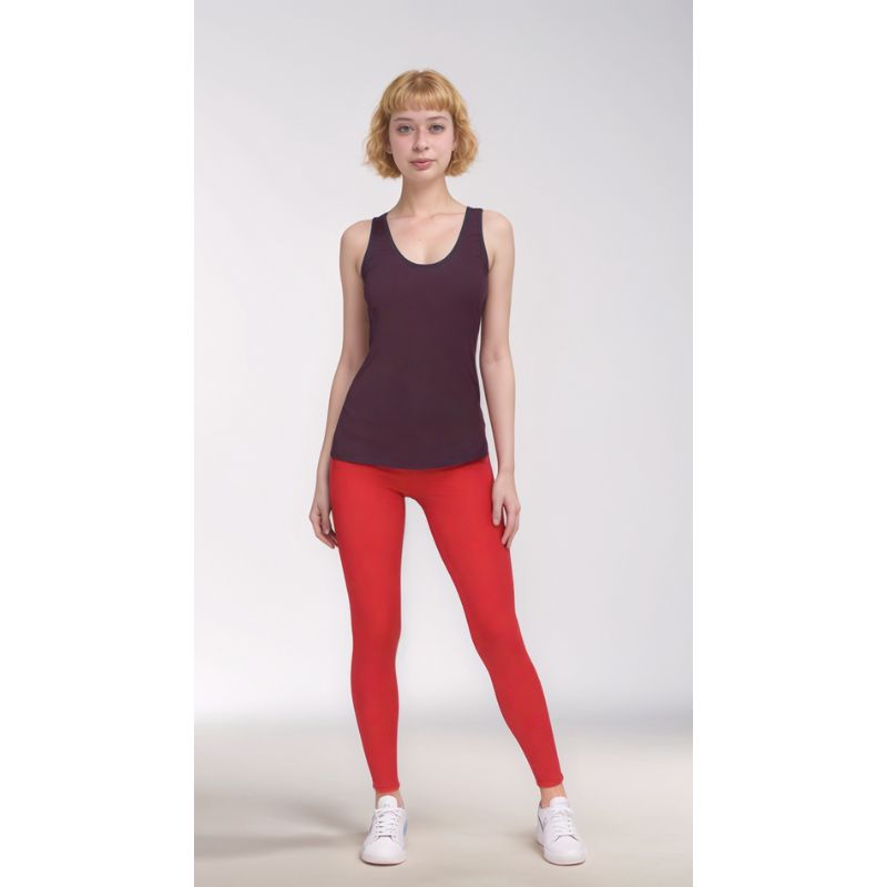 Pena Wine Berry Red Women's Jersey Tank Top - Black Trim Dark Red Coordinate Radical Red Lycra Spandex Leggings Outfit 2 piece Activewear Plus Size Handmade in England