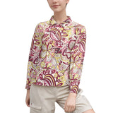 Women's Paki Series Polo Top with vibrant floral print and fleece inner lining Long sleeve Bold & Retro - Sustainable - Blissfully Brand