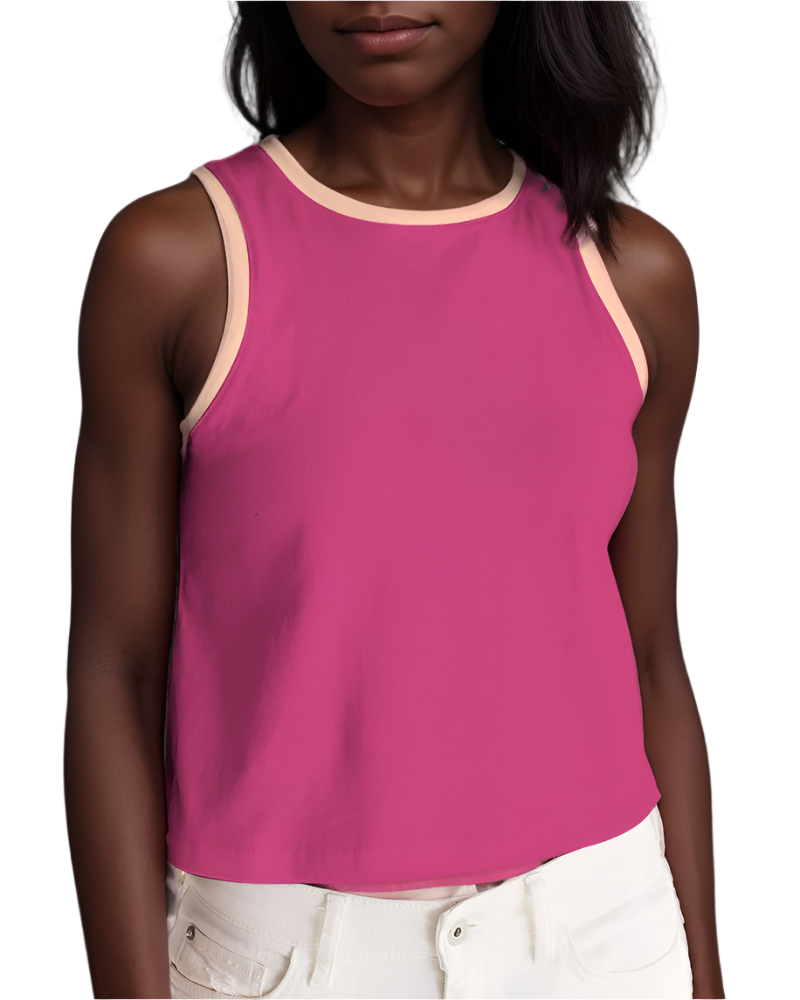 Prague Series vibrant hibiscus violet cropped tank top with contrast trim - crew neck -  Summer Chic Blissfully Brand