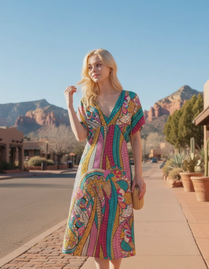 Takl Draped V-neck Midi Dress