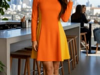 Safrana Color Block Series Fit & Flare Long Sleeve Dress