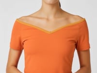 Orange Off Shoulder V-neck Fitted Tee - Core Essentials
