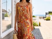 Miarna Ruffled Lace Neck Spaghetti Strap Dress