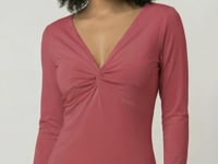 Piki Red Long Sleeve Knot Detail V-Neck Fitted Top