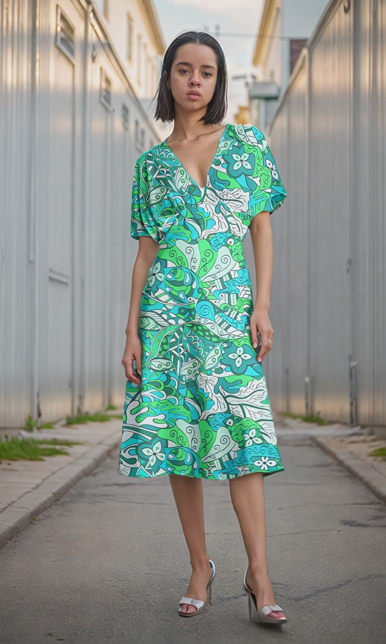 Umibe Draped V-neck Midi Dress