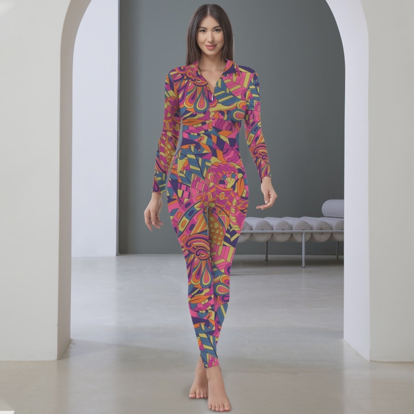 Lina Fitted Long Sleeve Collared Jumpsuit