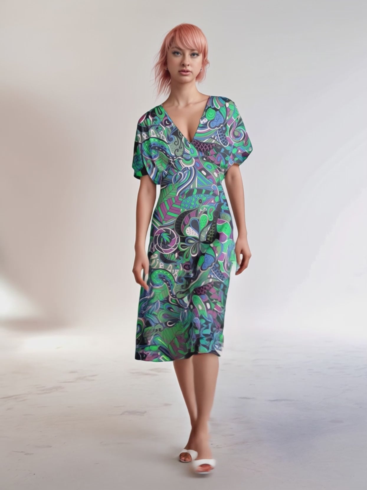 Nela Draped V-neck Midi Dress