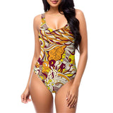 Sabi Scoop Neck Low Back One-Piece Swimsuit - Vibrant Psychedelic Retro Paisley Swirls Bold Funky Swimwear Red Yellow Orange Summer