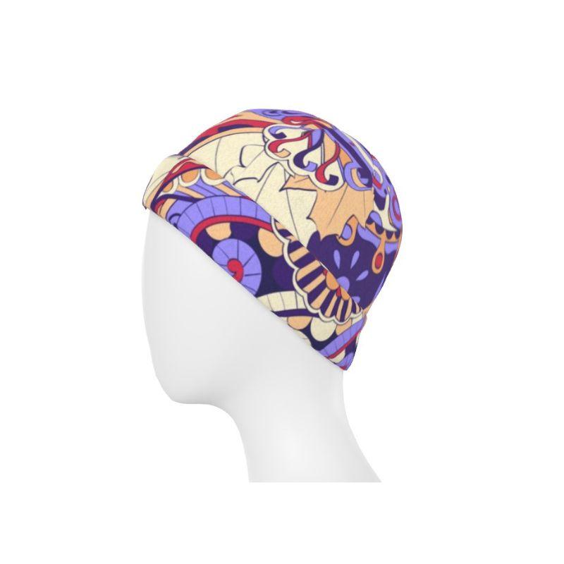 Women's colorful retro patterned beanie, geometric paisley design beanie, chic winter accessory