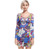 Bright, Colorful Retro Psychedelic Pattern Long-Sleeve Dress - Vibrant Boho Chic Fashion Outfit for Women, Perfect for Casual or Festival Wear