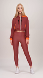 Serena dark red high-waisted eco-friendly sustainable leggings with inner pocket  and cropped zip hoodie with contrast - athleisure activewear by Blissfully Brand