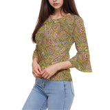 Retro Psychedelic Paisley Print Top Bell Sleeves Vibrant Women's Blouse - Blissfully Brand