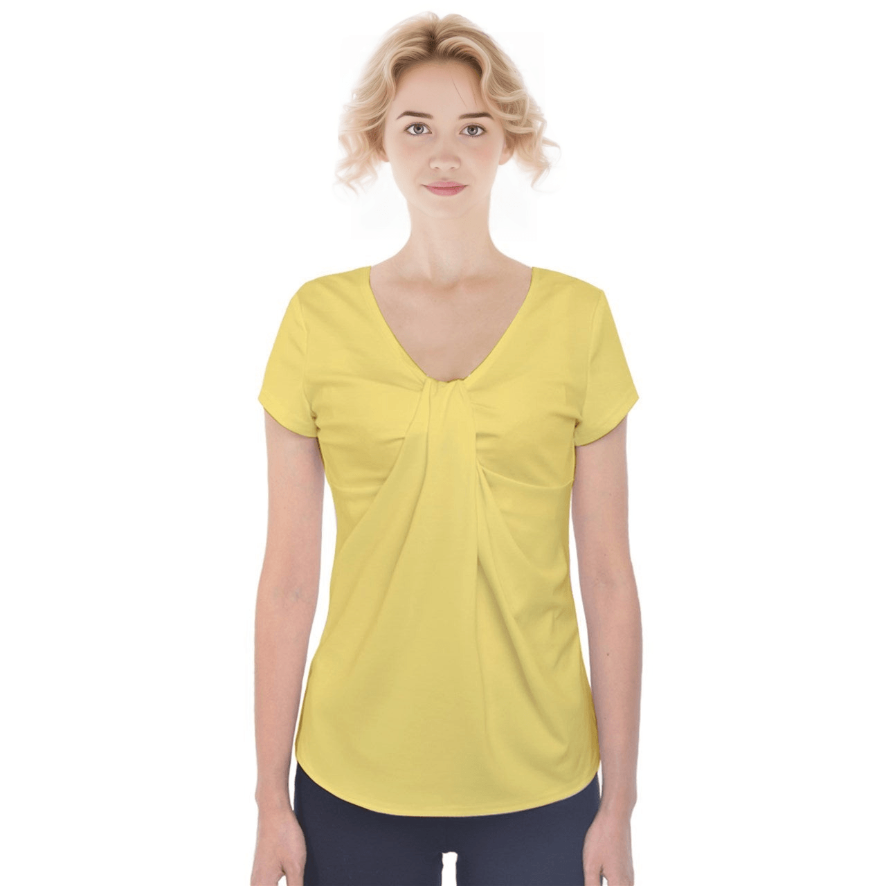  yellow, twisted-knot short-sleeved tee, part of the Wanda pattern series