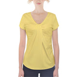 bright yellow women's top with a twisted neckline design