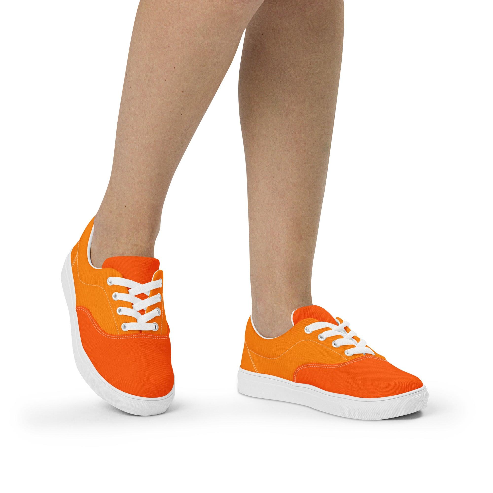 Mandra Orange Color Block Lace Up Canvas Sneakers Two Tone Vibrant Bold Bright Breathable Solid Gym Workout Yoga Sports Casual Women's 