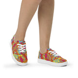 Inela Lace-Up Canvas Women's  Sneakers - Retro Flower Power Floral Paisley Psychedelic Vibrant Bold Funky Red Yellow Pink Multicolor