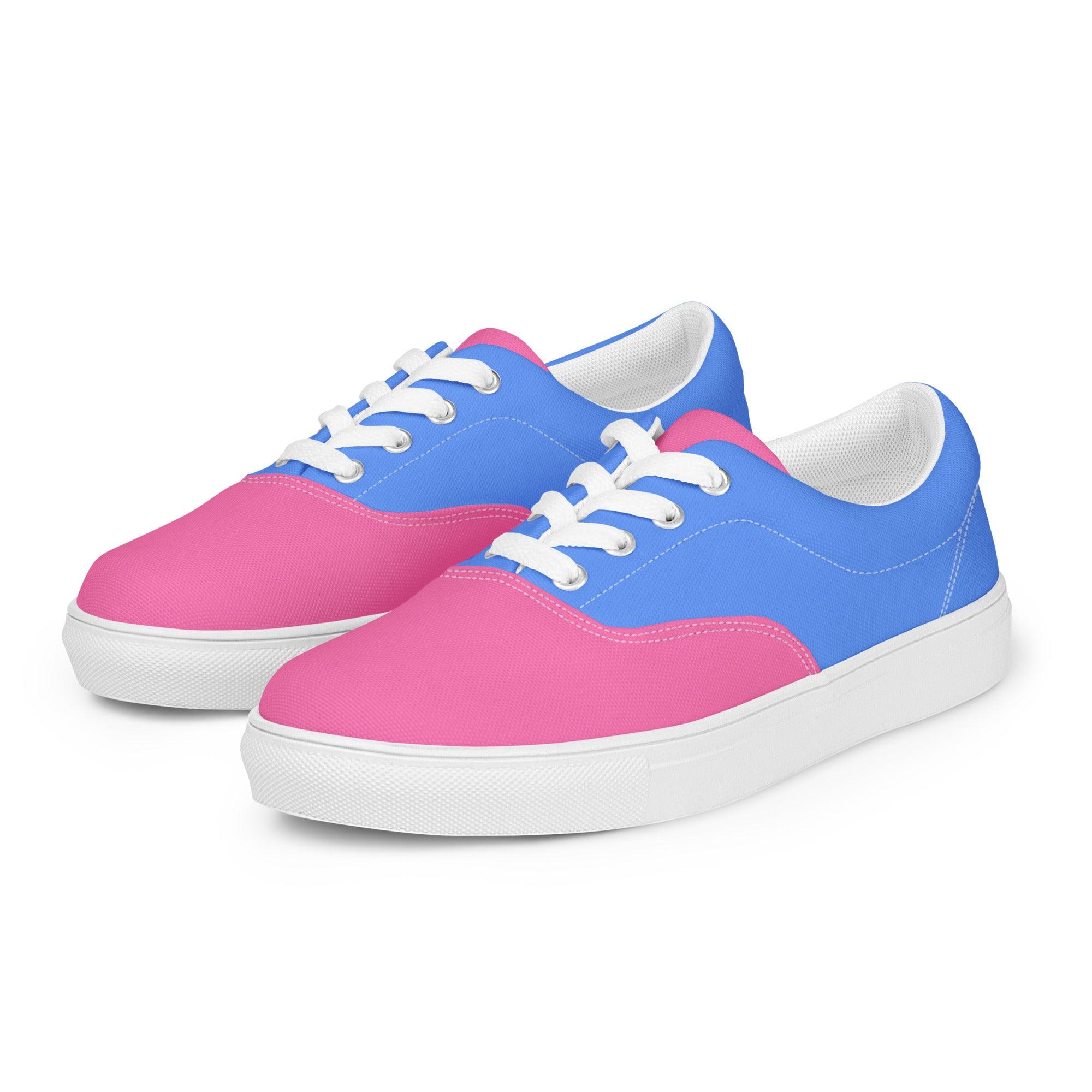 Sechia Hot Pink & Light Blue Color Block Lace Up Canvas Sneakers Breathable Summer Playful Bold Vibrant Athleisure Sports Gym Walking Active Solid Coordinate
