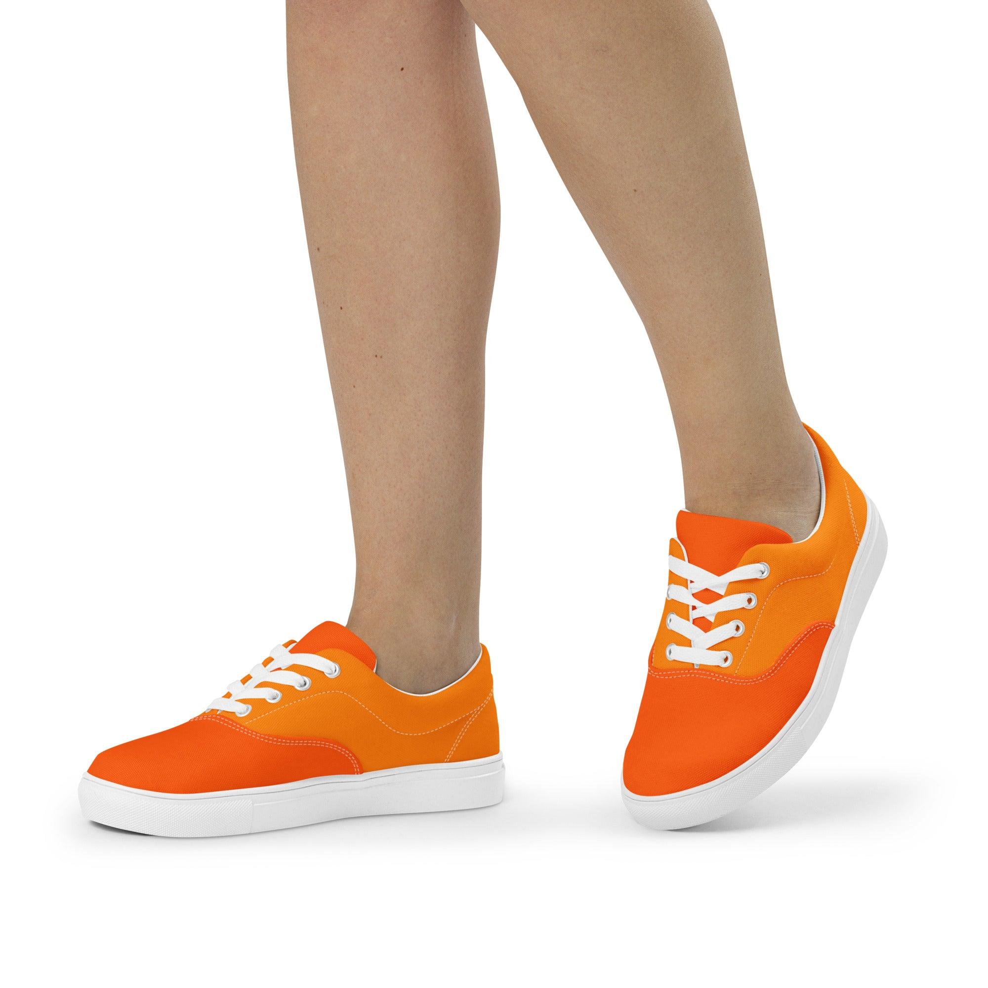 Mandra Orange Color Block Lace Up Canvas Sneakers Two Tone Vibrant Bold Bright Breathable Solid Gym Workout Yoga Sports Casual Women's 