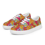 Inela Lace-Up Canvas Women's  Sneakers - Retro Flower Power Floral Paisley Psychedelic Vibrant Bold Funky Red Yellow Pink Multicolor