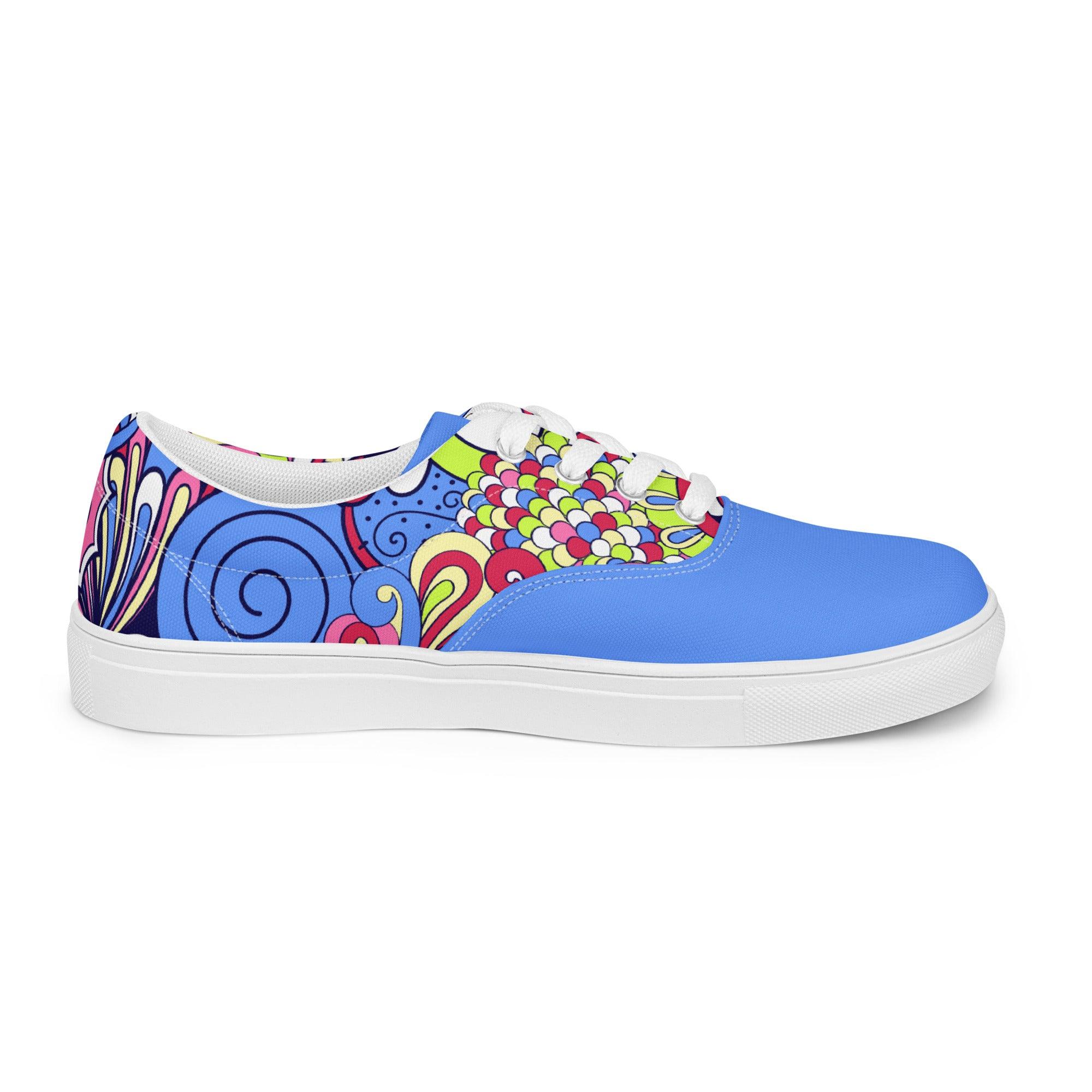 Sechia Pattern Mix Women's Canvas Sneakers - Abstract Paisley Solid Retro Chic Bold Vibrant Casual Hip Funky Psychedelic Flower Power Blue Pink