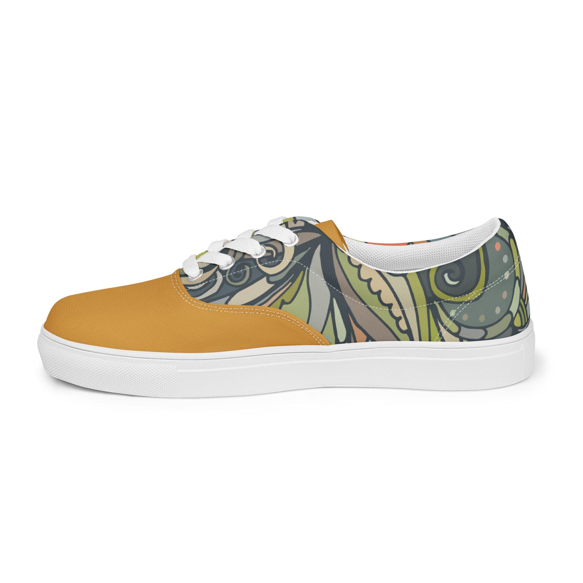 Jana Lace Up Women's Canvas Sneakers - Kaleidoscope Paisley Print Wild Funky Retro Swirls Bold Vibrant Fun Tie Shoes Pattern Mix Solid Yellow Blissfully Brand