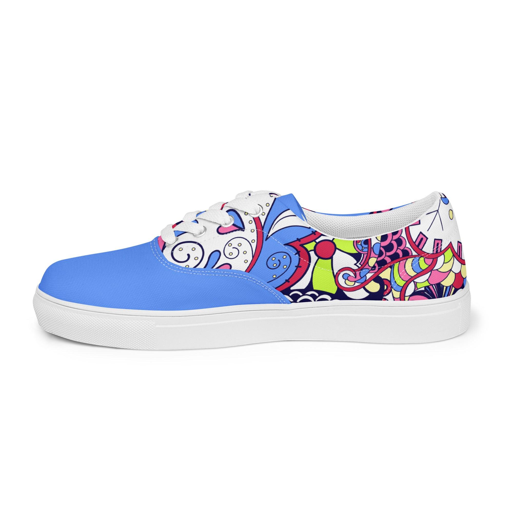 Sechia Pattern Mix Women's Canvas Sneakers - Abstract Paisley Solid Retro Chic Bold Vibrant Casual Hip Funky Psychedelic Flower Power Blue Pink