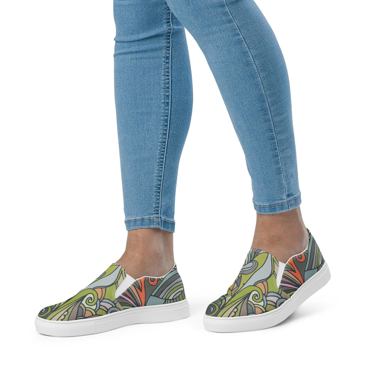 Jana Slip On Women's Canvas Sneakers - Kaleidoscope Paisley Print Wild Funky Retro Swirls Bold Vibrant Fun Slide Shoes Blissfully Brand