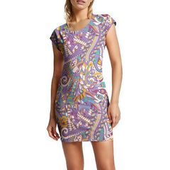 Yume Mini Tunic T-shirt Dress - Jersey & Velour - Abstract All Over Print - Retro - Psychedelic - Boho - Bold - Vibrant - Violet - Handmade in England - Blissfully Brand