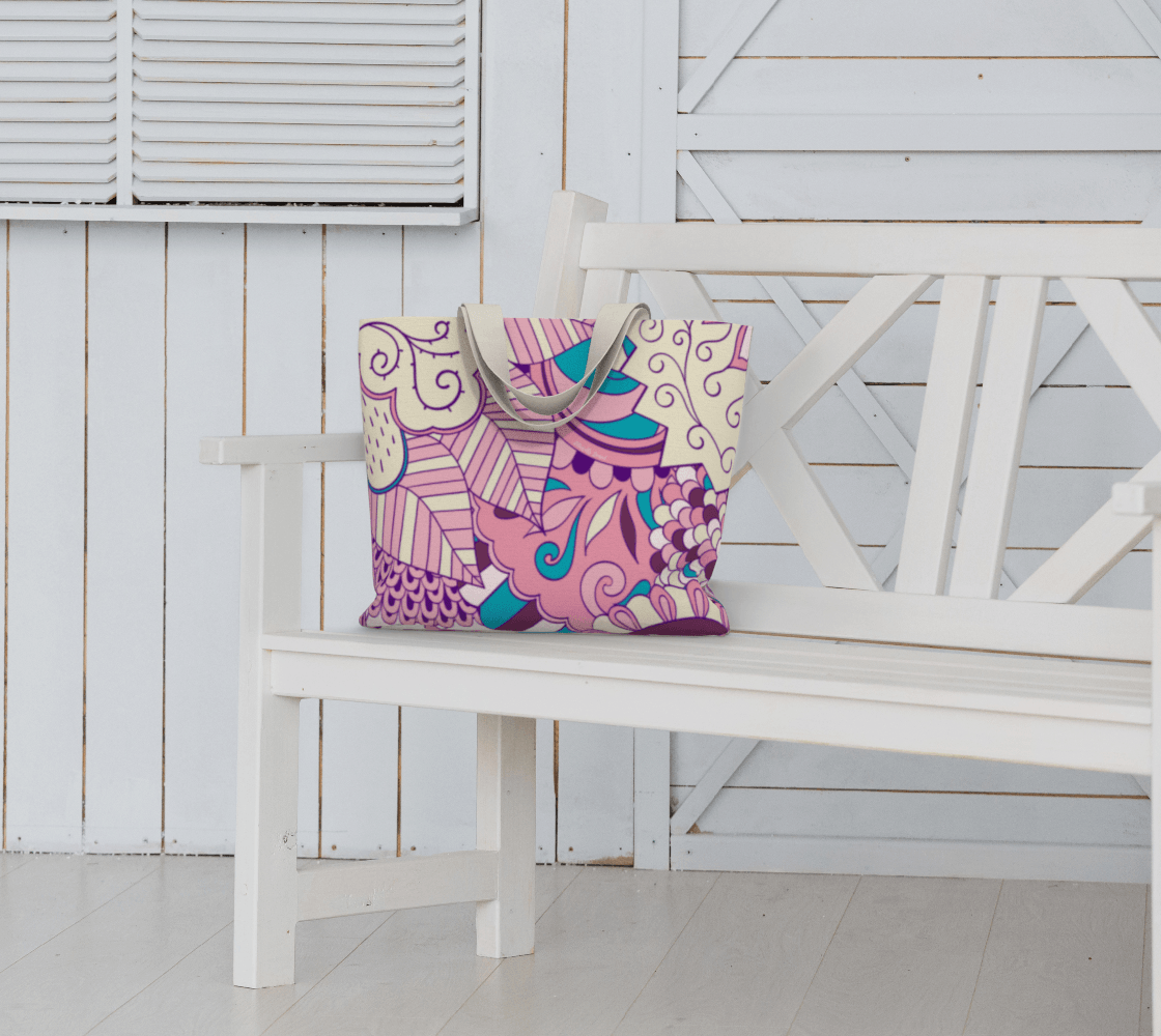 Antina Canvas Carry All Tote Bag - Pink / Cyan Abstract Psychedelic Floral Print
