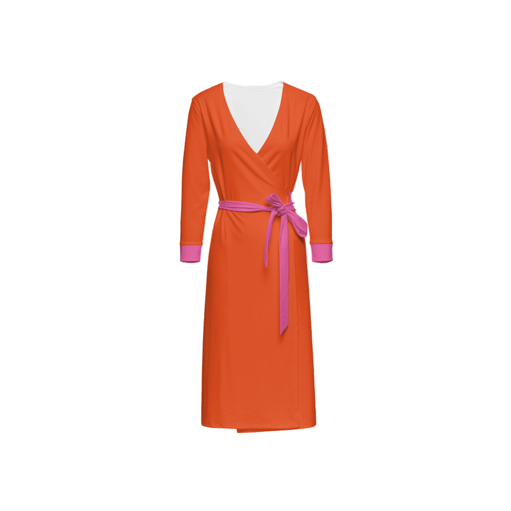 Flight 239 - Orange 3/4 Sleeve Wrap Dress - Airline Series - Blissfully Brand