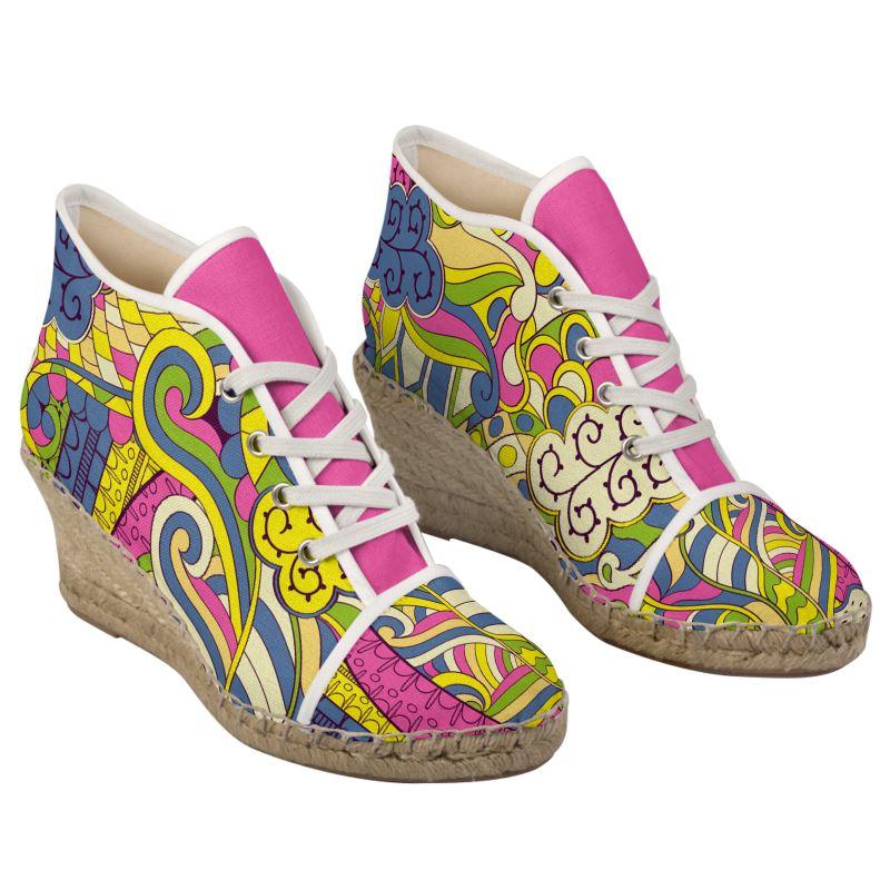 Suki Wedge Jute Espadrilles - Abstract Paisley Floral Boho Multicolor Print