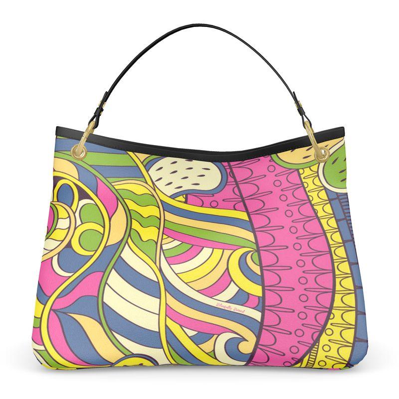 Suki Leather Slouchy Bag - Psychedelic Geometric Print Mod Vibrant Bold
