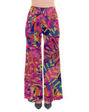 Lina High Waisted Palazzo Pants - Psychedelic Retro Pink Orange Abstract Geometric  Print 