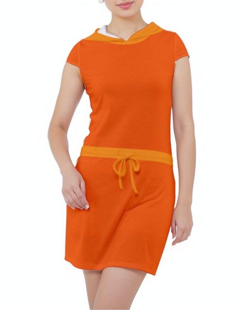 Mandra Color Block Hoodie Dress - Orange - Tie Waist | Cotton - Spandex