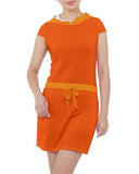 Mandra Color Block Hoodie Dress - Orange - Tie Waist | Cotton - Spandex