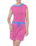 Sechia Color Block Pink & Blue Hoodie Mini Dress - Tie Waist