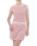 Keki Color Block Pink Hoodie Mini Dress - Tie Waist - Light Orange - Cotton Spandex