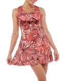 Citra Racerback Fit & Flare Dress - Cotton | Spandex - Red Pink Retro Psychedelic  Floral Print