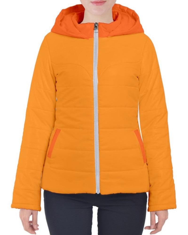 Mandra Color Block Women's Orange Puffer Hood Jacket - Lightweight Plus Size