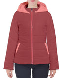 Citra Color Block Women's Red Puffer Hood Jacket - Lightweight Plus Size