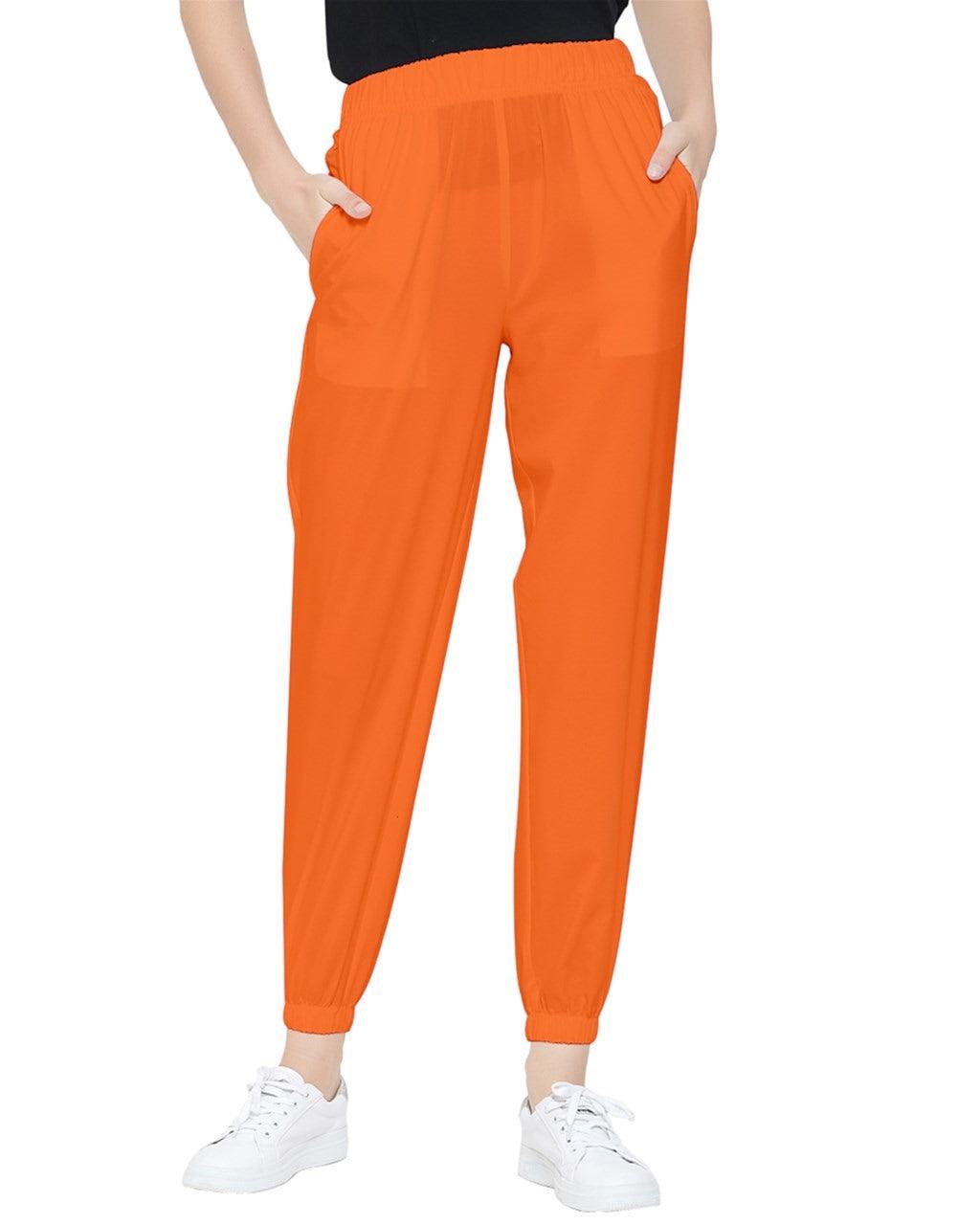 Mandra Orange Women's Pull On Mid-Rise Tapered Pants Trousers - Plus Size