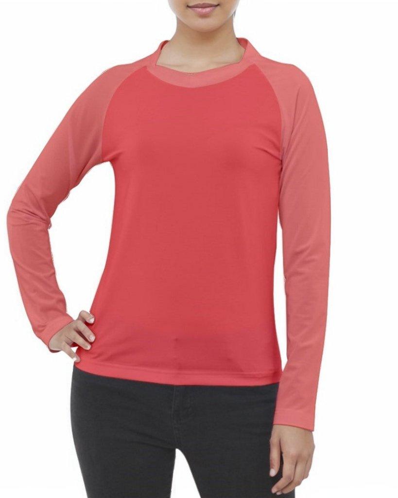 Citra Color Block Pique Long Sleeve Women's Tee - Red - T-shirt Plus Size