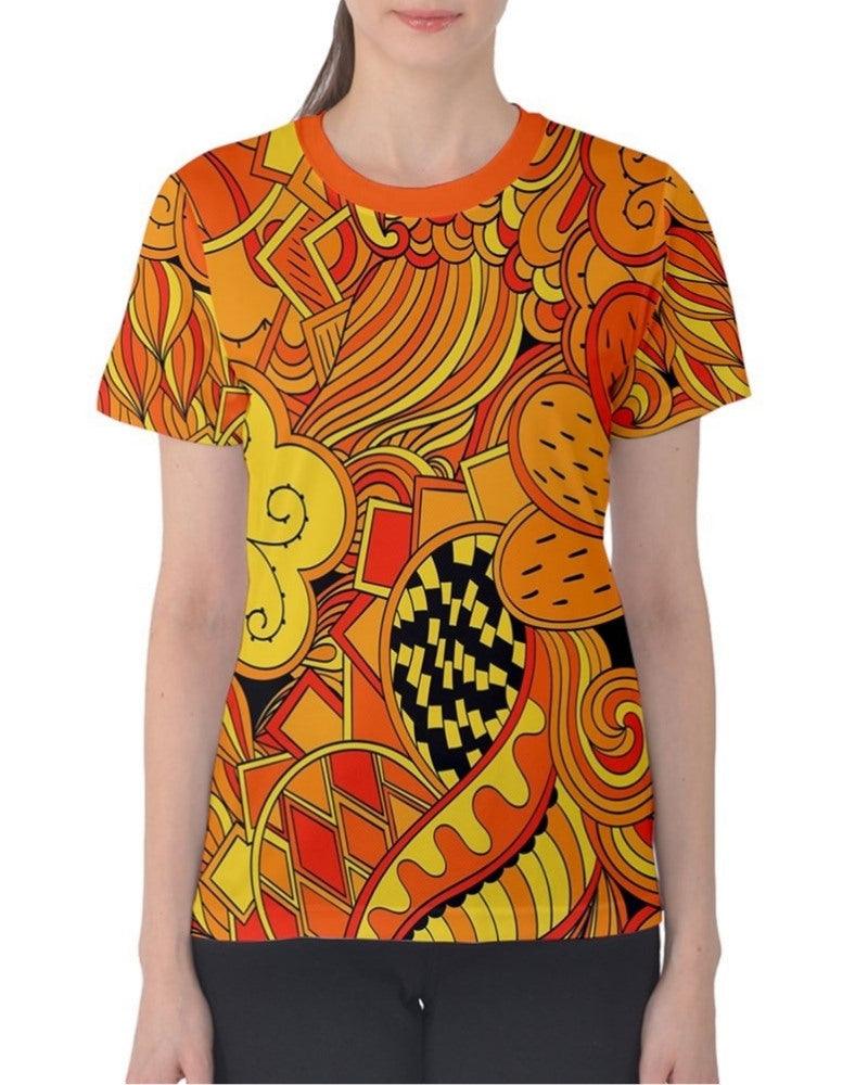 Mandra Cotton Tee - Abstract Print - Orange | Yellow - Psychedelic Retro