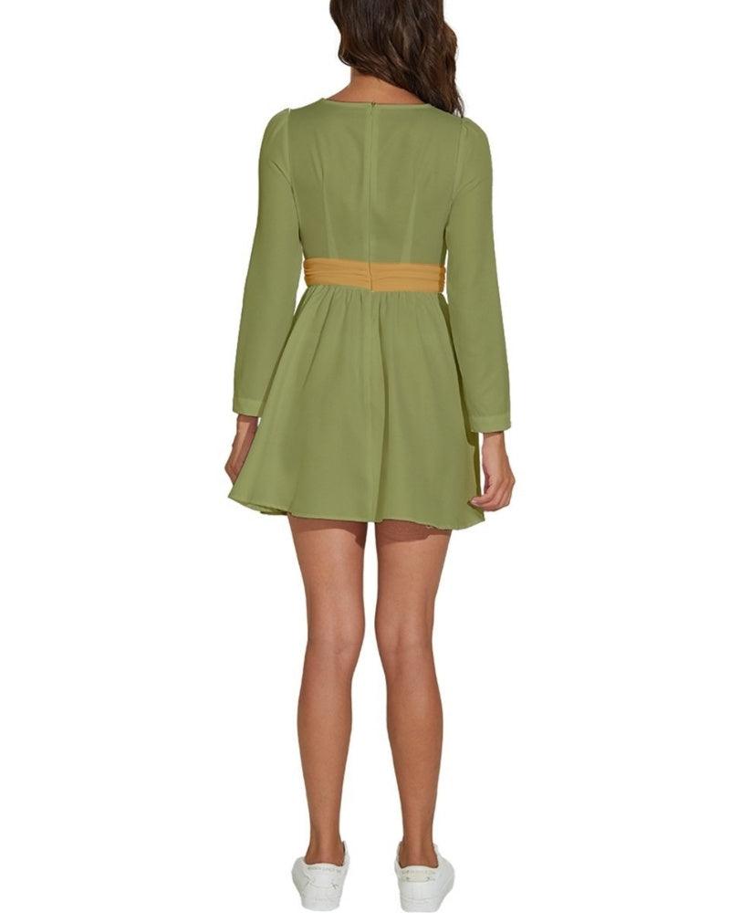 Jana Olive Green Long Sleeve Chiffon Dress - Blissfully Brand